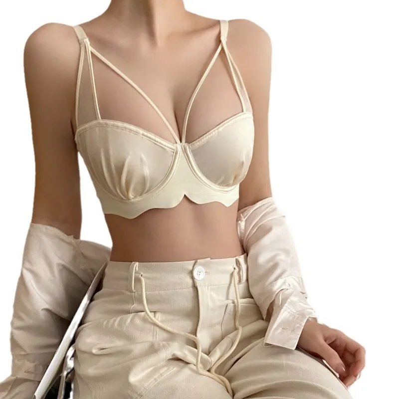 

French Sexy Ultra-thin Lingerie Summer Women's Thin Chest Gather Bra with Soft Steel Ring Female Anti Sagging Underwear Bralette