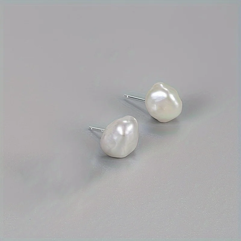 YWYC 1 Pair 925 Sterling Silver Stud Earrings Baroque Freshwater Pearl Earrings Jewlery Gift Long-Lasting Shine Hypoallergenic