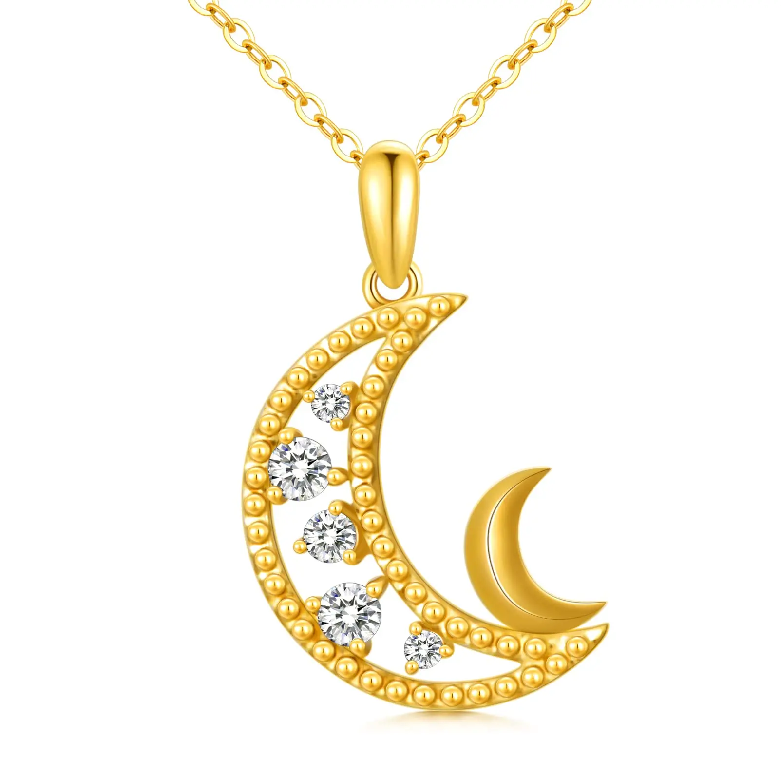 

YFN Real Gold Moon Necklace for Women Girls 14K Yellow Gold Crescent Moon Pendant Necklace Fine Jewerly Gifts