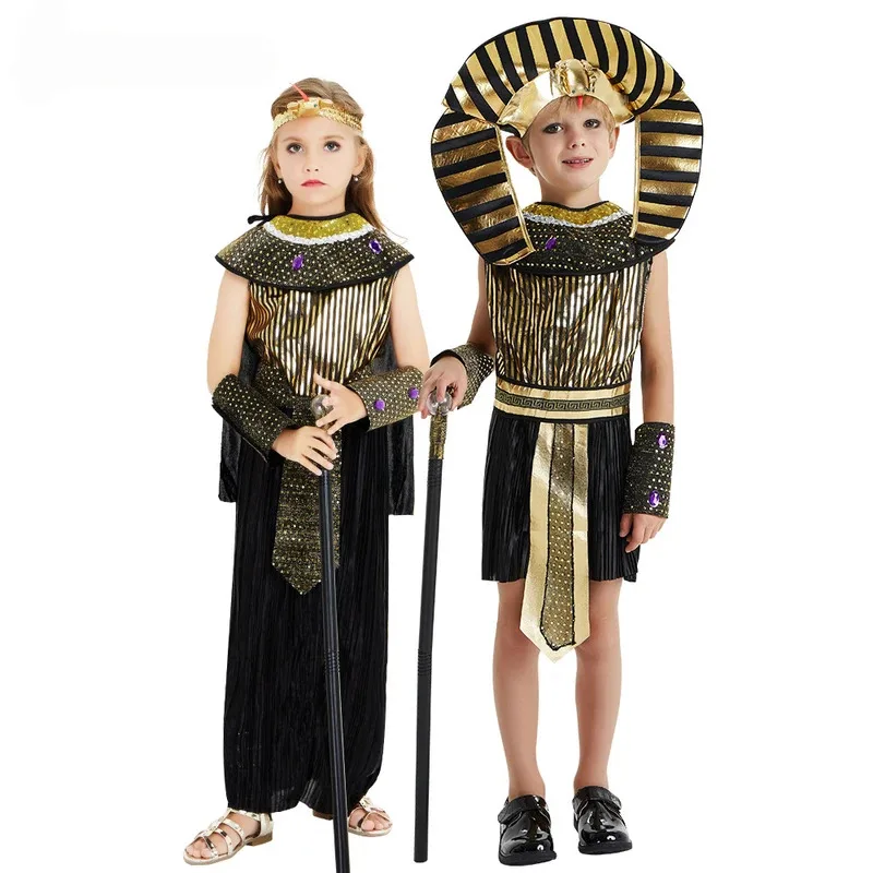 Umorden Famiglia Adulto Bambini Faraone Egiziano Cleopatra Costume Cosplay per Donne Uomini Ragazzi Ragazze Halloween Party Fancy Dress