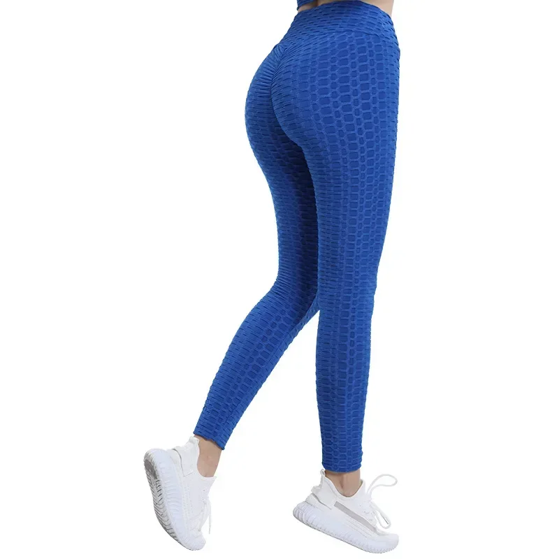 Women Fashion Pocket Bubble Pants Stretchy Slim Leggings Gym Running Cycling Fitness Pants High Waist Hip Lift Leggings Female