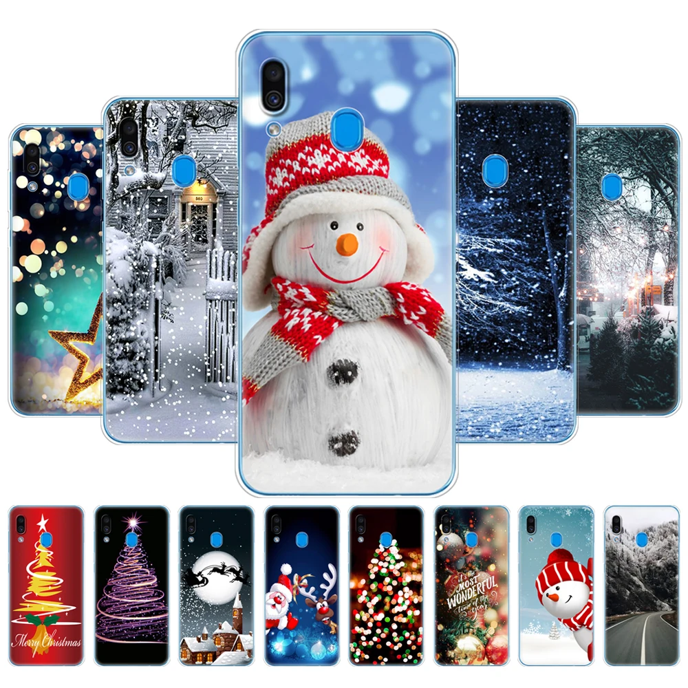 For Samsung Galaxy A20 A20E Back Phone Cover For Samsung A20 2019 A205F A20E A202F Bumper winter christmas snow tree new year