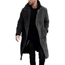 Casaco de trincheira monocromático masculino, jaquetas casuais de lapela, quebra-vento, longo, trespassado duplo, roupas masculinas, inverno