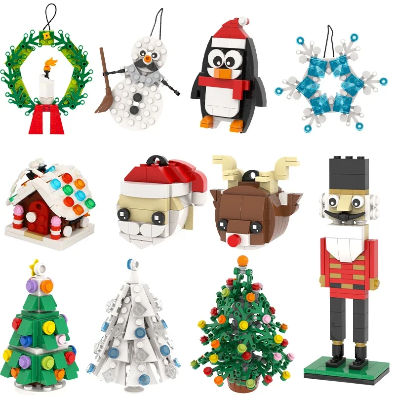 MOC Christmas Series Candle Socks Bell Candy House Santa Claus Nutcracker Christma Tree Building Block Toy Children Friend Gifts