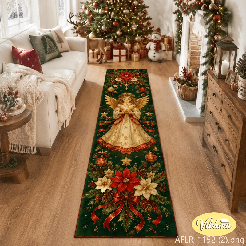 VIKAMA Christmas Train Set Holiday Hallway Runner Anti Slip Absorbent Floor Mat for Living Room Bedroom Holiday Home Decor