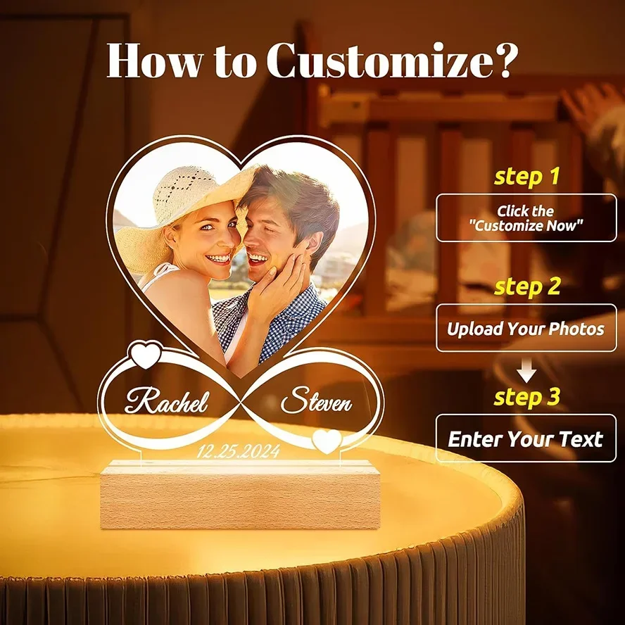 Customized Creativity Valentine's Day Gift Acrylic Color Printing Photo Wooden base Home Decoration Personalized Ornament, 1Pc