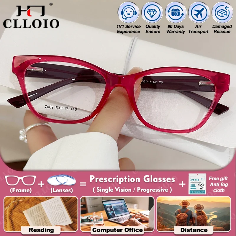 

CLLOIO Fashion Cat Eye Myopia Prescription Reading Glasses High Quality Women Blue Light Blocking Multifocal Computer Eyeglasses