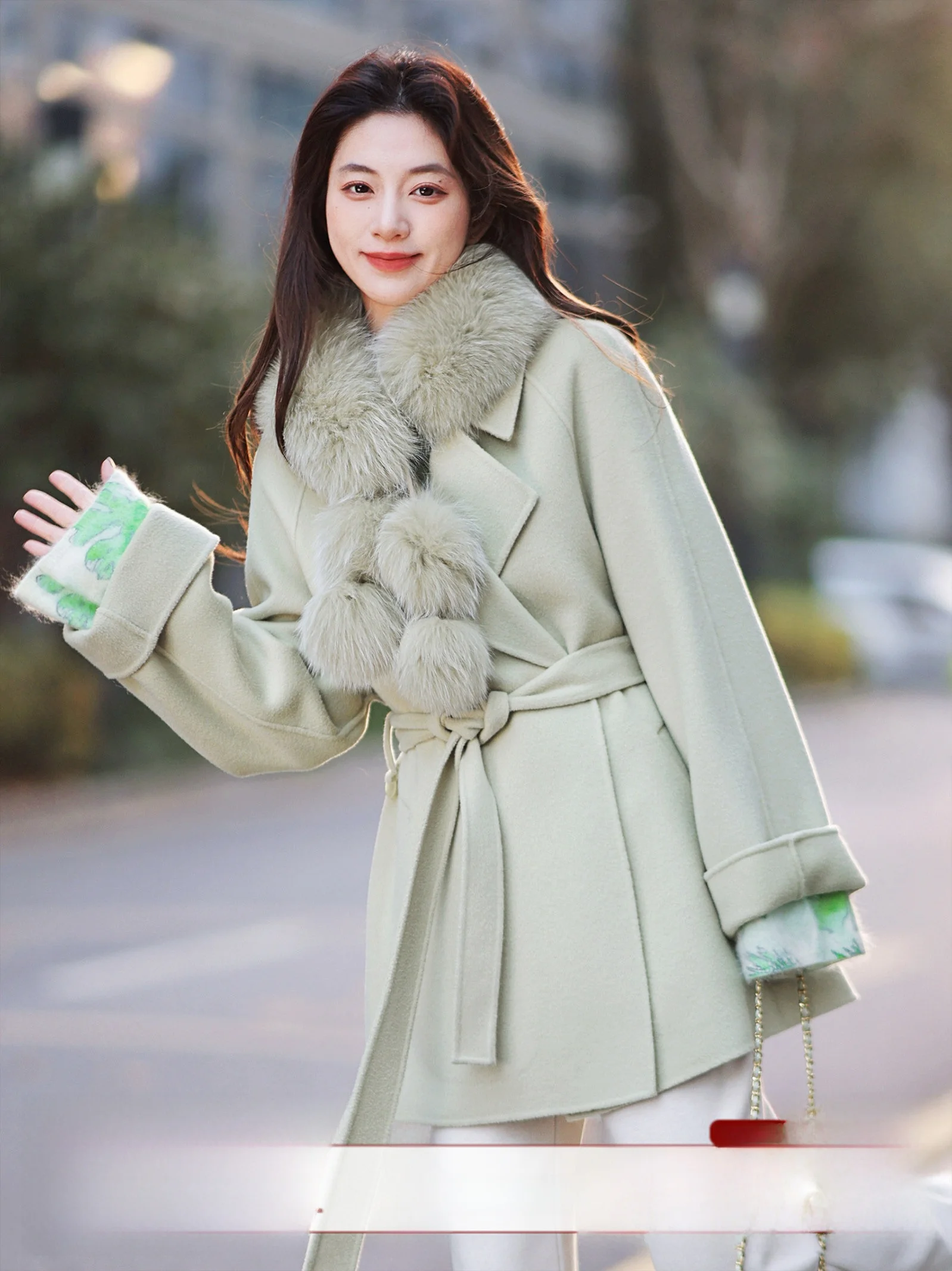 

Zhao Daxi Letter Coat Women's Mid-Length Wool Camere Collar Belted een Camere Coat Simple Commute Sle Pure Color