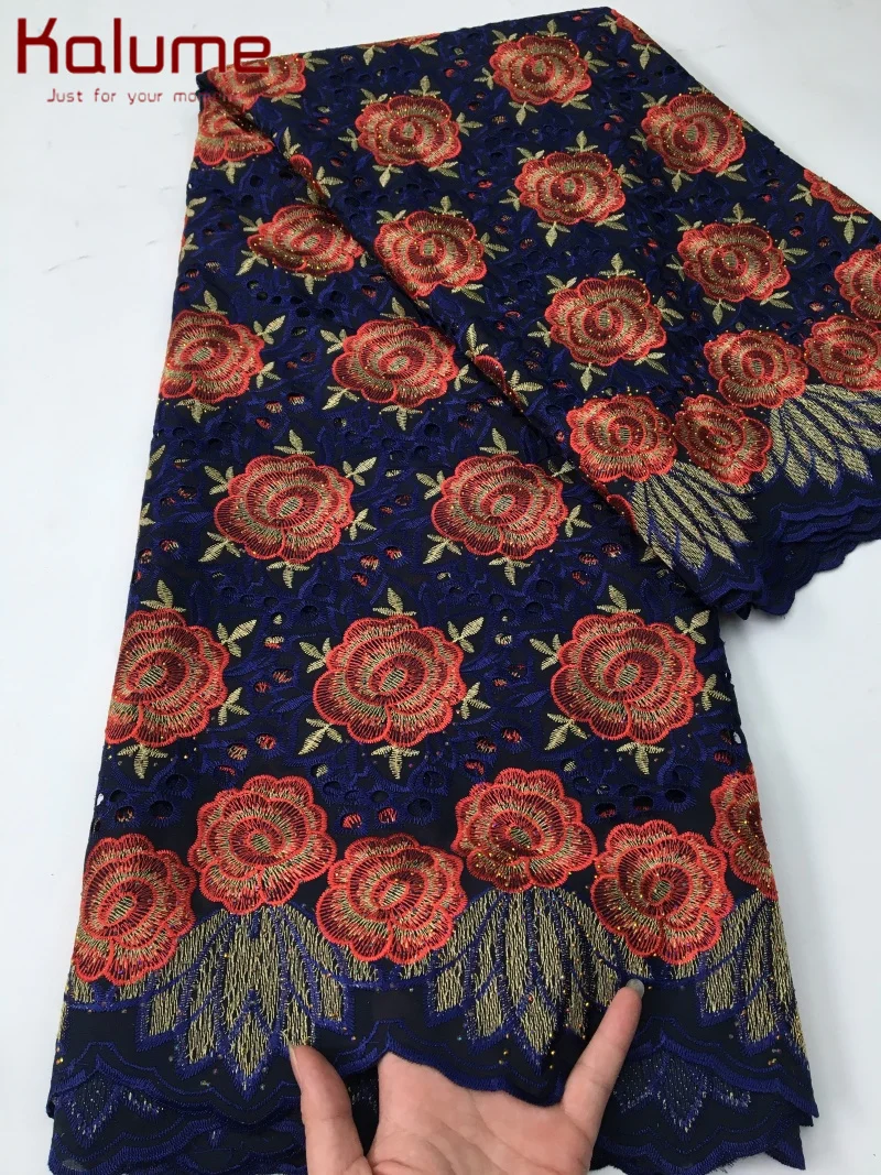 

Kalume Nigerian Cotton Lace Fabric with Stones 2025 Newly African Swiss Voile Lace Fabric for Sewing Women Evening Party F4238