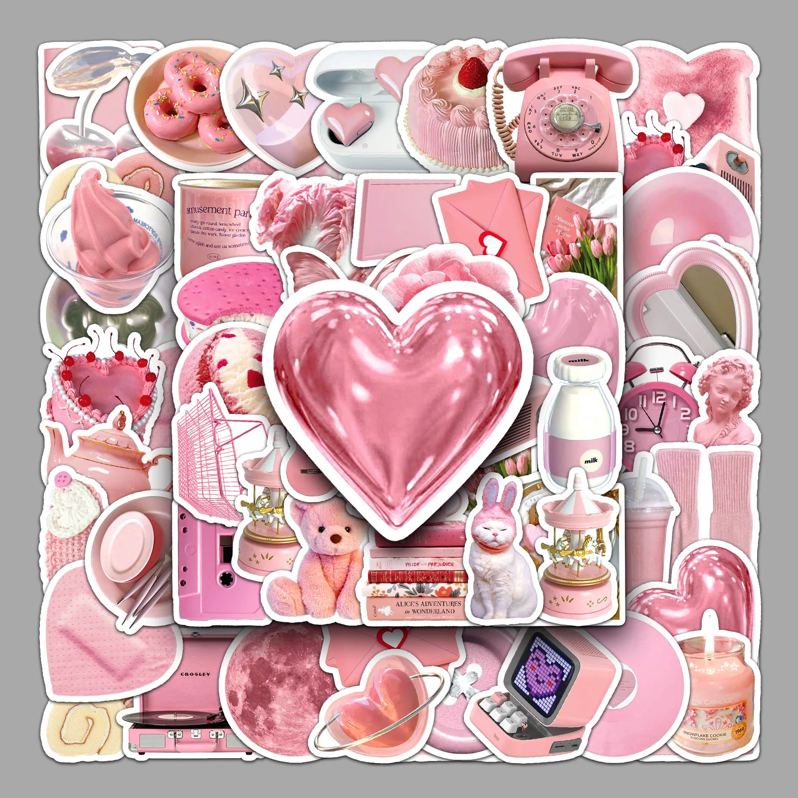 

50pcs Cartoon Pink Heart Stickers,Girl birthday gift,Book decoration,Journal sticker,pvc sticker