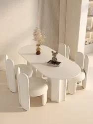 Cream Wind Rock Plate Dining Table Light Luxury Modern Creative New Home Restaurant Oval Dining Table and Chair Combination