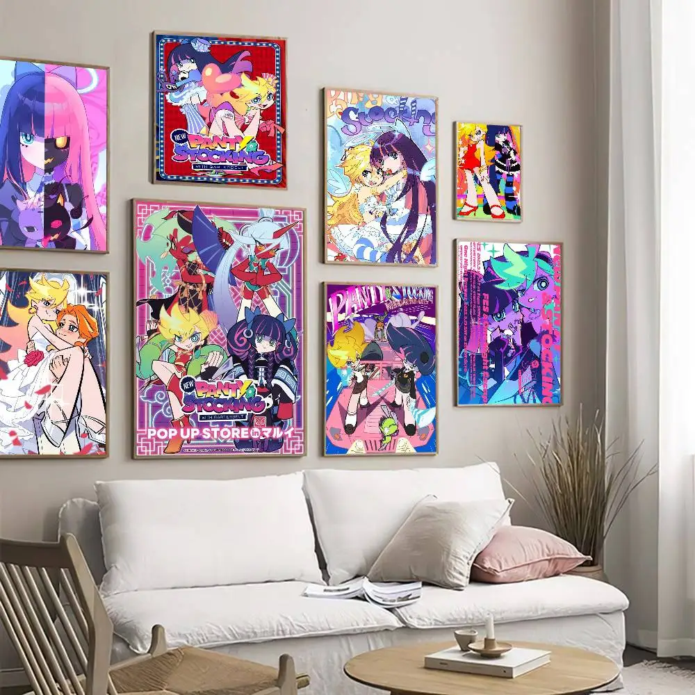 Pôster Artístico Autoadesivo Anime P-Panty And Stocking Cute, Impressões em Papel Branco, Arte Estética para Decoração de Parede