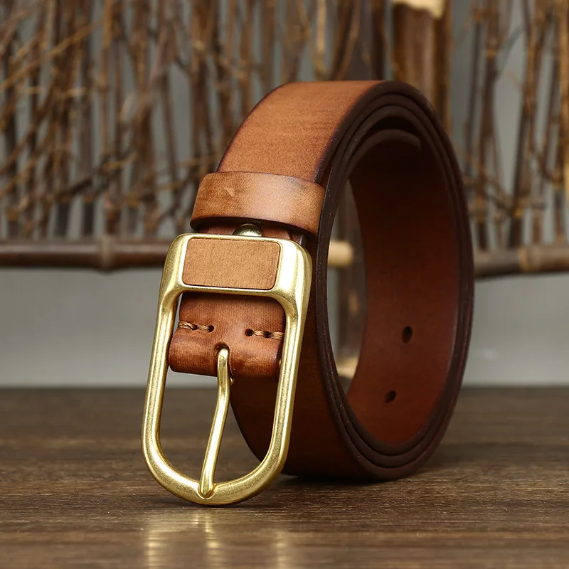 Men's Retro Genuine Leather Belt With Pin Buckle Casual Fashion Trend Versatile Youth Jeans Accessory For Younger Audience