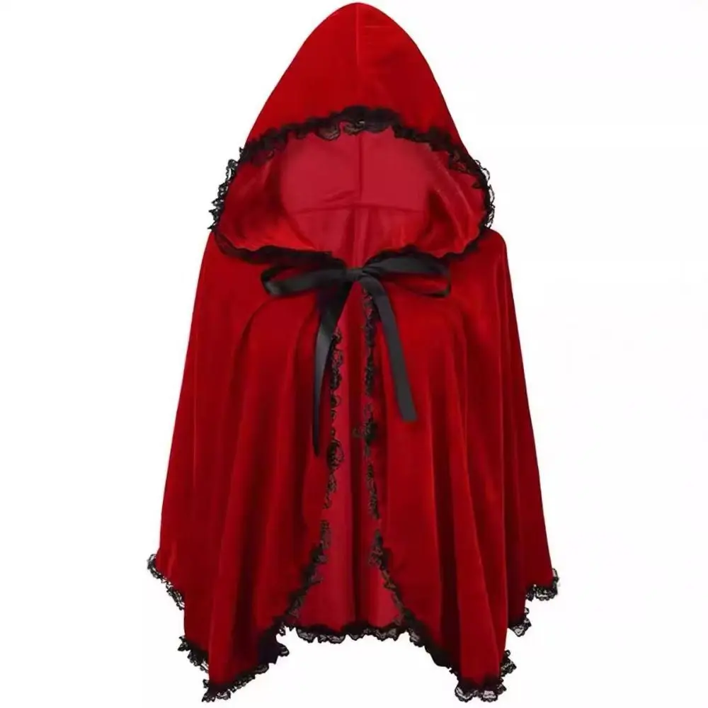 Creative Gift with Oversized Hood Halloween Hooded Cloak Vintage Lace-up Vintage Hooded Cape Black Color Cosplay Costume
