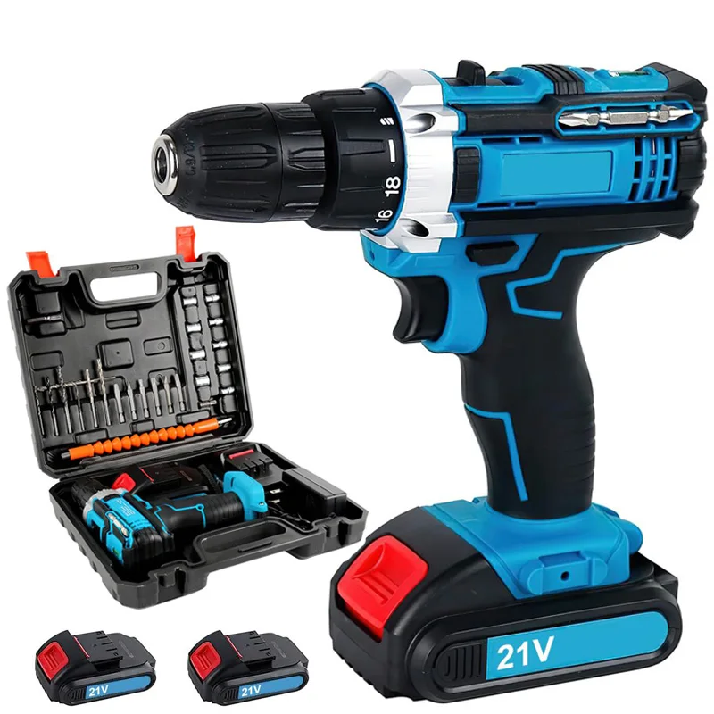 21V Kabelloser Schlagbohrer 45Nm Elektrischer Schraubendreher Elektrischer Bohrhammer Mini Kabelloser Bohrer Lithium-Ionen-Akku Elektrowerkzeug