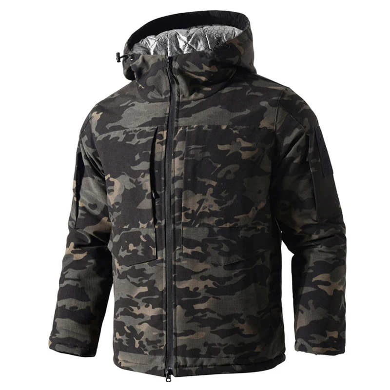 Winter Men's Outdoor Windproof Coat Tactical Fleece Hooded Parka Jacket Camouflage Cotton Padded Thermal Parkas Windbreaker Coat