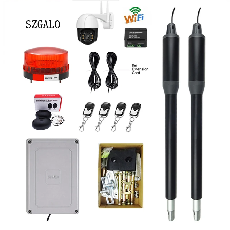 Controlador wi-fi ac220v, atuador linear elétrico, 300kg, sistema de motor, abridor automático de portão oscilante com kit de braços grossos duplos