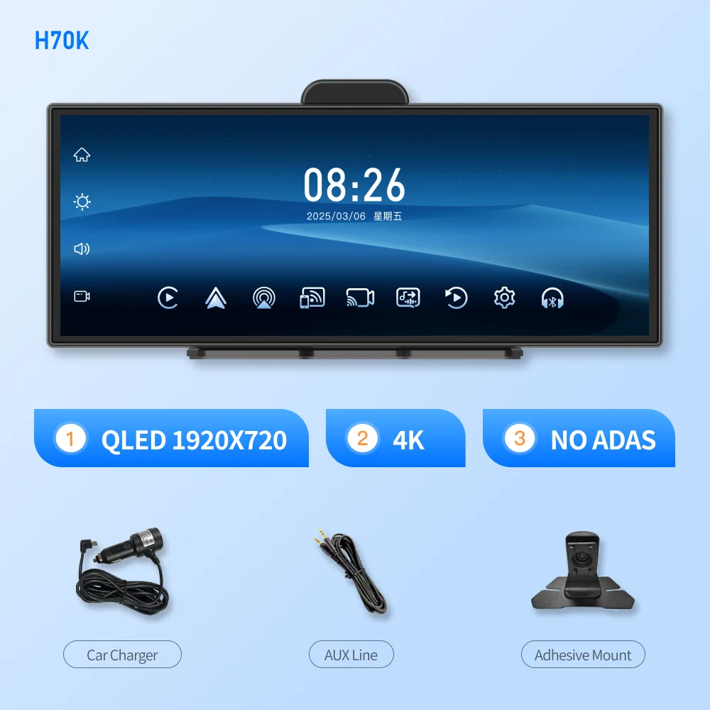 Imagebon H70 Plus 11.4" 4K QLED Auto DVR Draadloze CarPlay & Android Auto ADAS Dashcam WiFi AUX GPS Navigatie Loop Recording