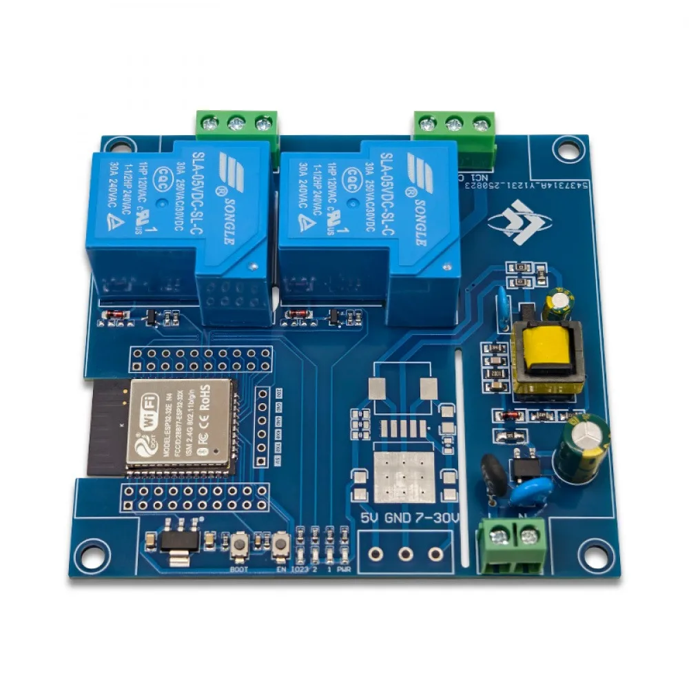 

ESP32 WiFi Development Board Dual-channel 30A Relay Module Support Remote Control AC 220V Powered UART Pin Reserved