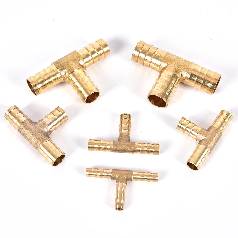 New「1PC 6~12mm Brass T Piece 3 Way Fuel Hose Connector For Compressed Air Oil Gas Pipe」
