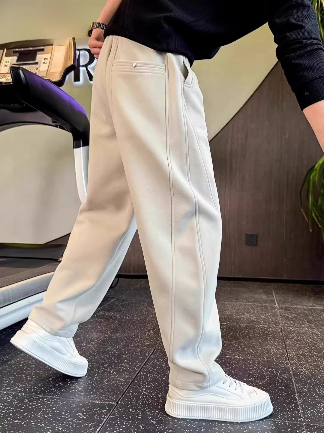 

High-End Color Thiened Fce Men's Casual Pants 2025 Winter Faion Straight Leg Trousers with kets And Decorativ...