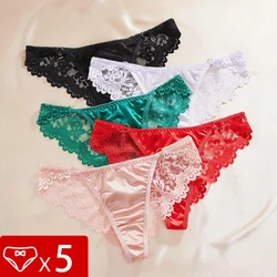 5pcs/Set Embroidery Lace Women Briefs Low Waist Perspective Floral Sexy Panties Soft Comfortable Cotton Crotch Female Underpants