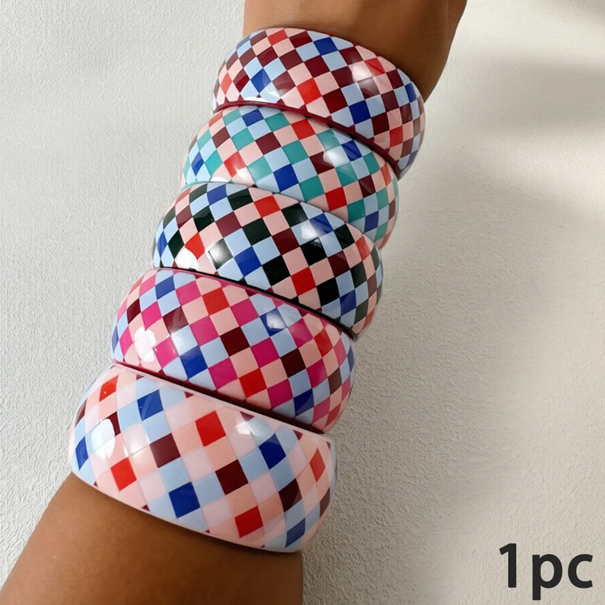 Tocona Simple Colorful Checkerboard Wide Bangle Unique Lattice Design Bracelet Delicate Accessories For Women Daily Vacation