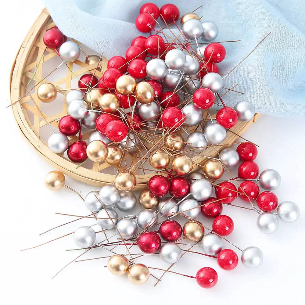 

50-300Pcs Pearl Stamens Artificial Flower Small Berries Cherry For Wedding Party Gift Box Christmas DIY Wreath Home Decorations