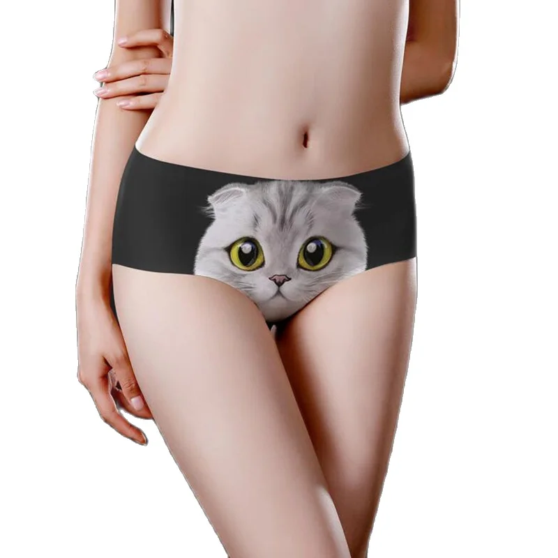 

Cute 3D Big Eyes Cat Print Girl Briefs Intimates Soft Lingerie Ice Silk Underpants Breathable Sexy Underwear Women Panties