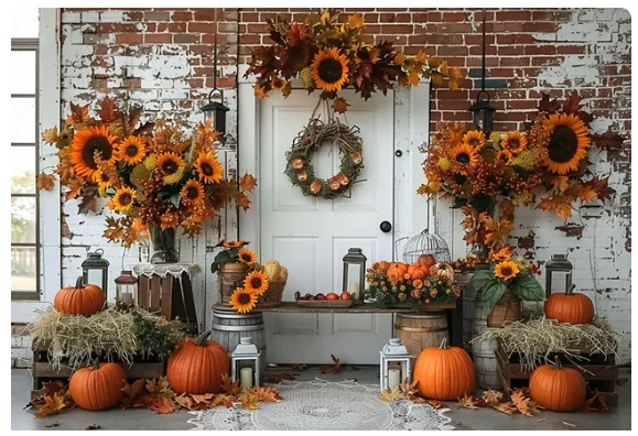 Fondos de otoño para fotografía, granja, calabaza, girasol, fiesta de cumpleaños de niños, pastel, Smash, Retrato, decoración, Pancarta, estudio