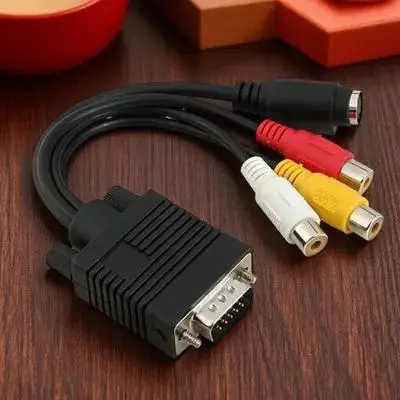 

20Cm Black Vga to S-Video and 3 Rca Av Adapter Cable High Quality Svga to Composite Converter for -Out Enabled Devices