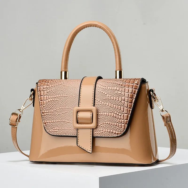 Pequenas bolsas de couro brilhantes quadradas para mulheres, bolsas de ombro femininas, bolsas crossbody, marca designer, luxo, tendência, 2024