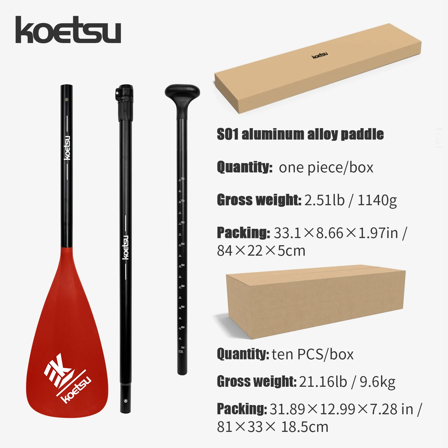 KOETSU Colorful Paddle Blades, Aluminum Alloy Paddle for SUP,  Ideal for Surfboards and Paddleboarding