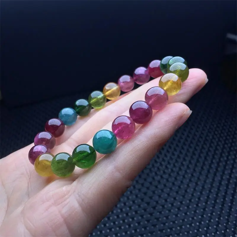 8MM Natural Colored Tourmaline Bracelet Couple Energy Yoga Bracelet Men Women Healing Fengshui Jewelry Gift 1PCS