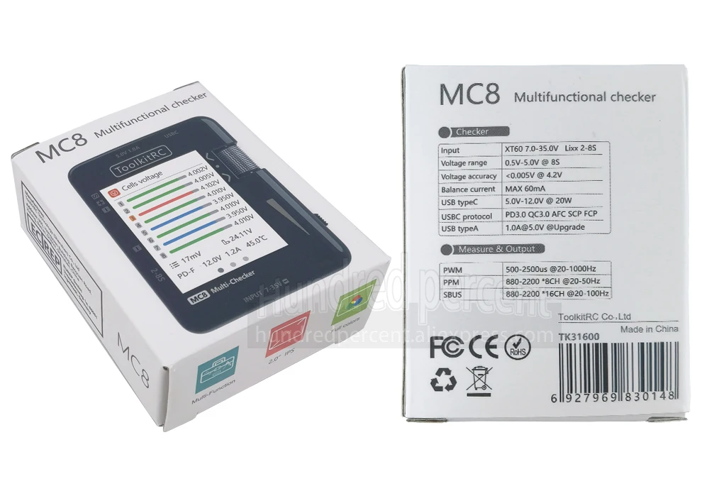 ToolkitRC MC8 SC100 Mini-Zellenprüfer 32-Bit-Batterie-Multi-Checker PWM-Ausgang PPM SBUS-Anzeige Mit USB-C Schnellladung – Detail 13