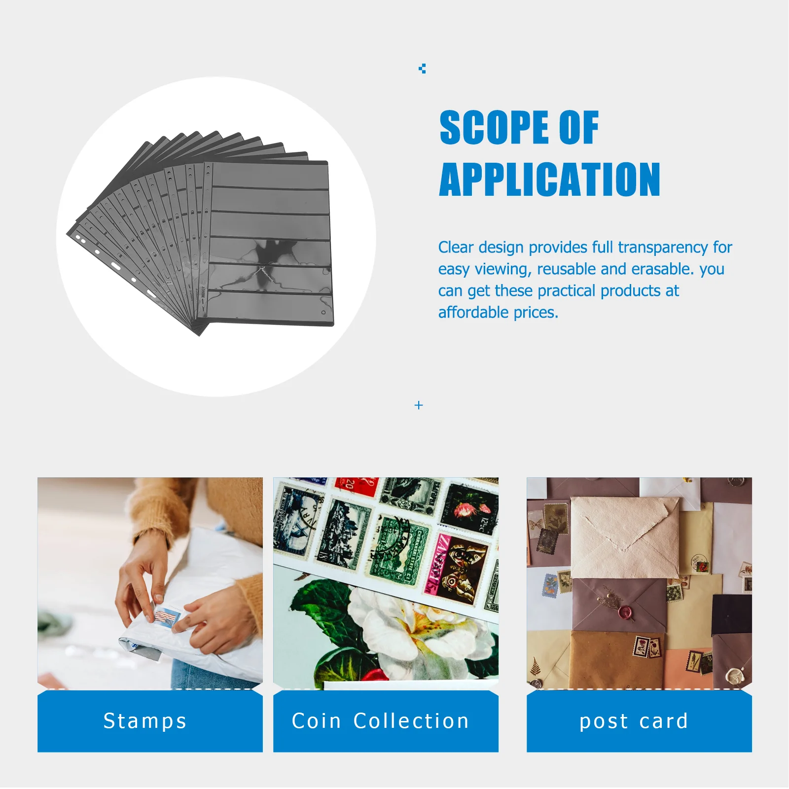 10 Pcs Stamp Collection Stickers Cards Collectors Album Convenient Holder Pocket Stock Pages Pvc Storage Collecting