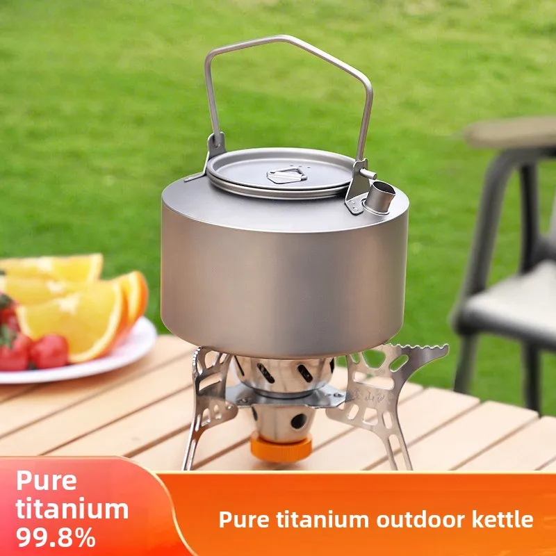 Pure Titanium Kettle Outdoor with Handle Large Capacity Field Pot Camping Picnic Set Portable Boiling Water Teapot