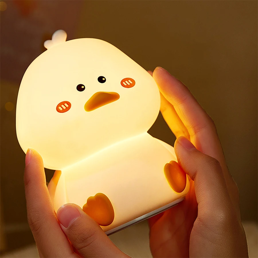 Rechargeable Silicone LED Night Light Cartoon Cute Duck Patting Lamp Children Nightlights Bedroom Sleeping Light Birthday Gift