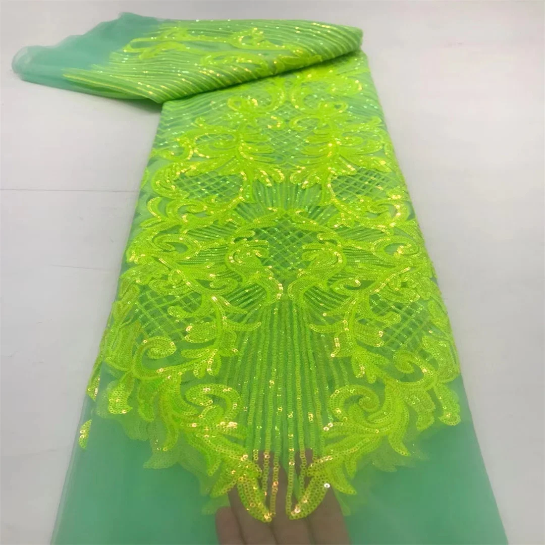 French Sequins Net Lace Fabric 2025 High Quality African Lace Embroidered Nigerian Tulle Lace 5 Yards For Sewing Party Dresses image 3