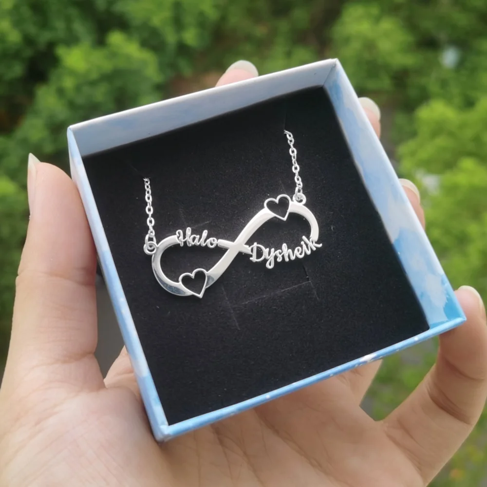 LeeChee-Collar personalizado de acero inoxidable con dos nombres, símbolo de corazón infinito, personalizado, regalo de aniversario para pareja