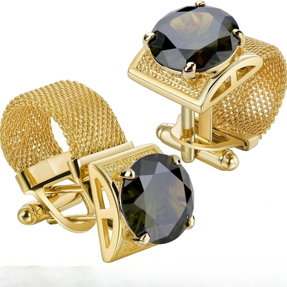 Elegante Manschettenknöpfe mit Zirkon-Kette für Herren, Hemd im französischen Stil, exquisite Business-Hochzeitsknopf-Manschettenknöpfe, luxuriöses Schmuckzubehör – Detail 5