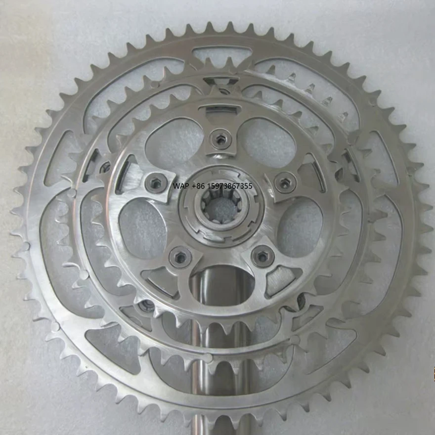 

Titanium alloy crank set with crank lock ring and three-ring sprocket, custom