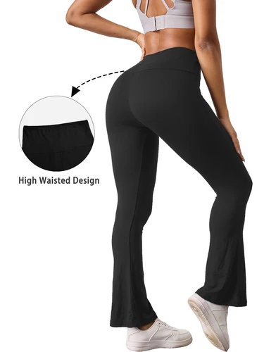 Imagen 2 del producto Paquete de 2 pantalones acampanados súper suaves para mujer, mallas de Yoga de entrenamiento con Control de barriga de cintura alta, pantalones acampanados