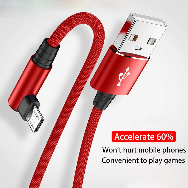 3A Fast Charging USB Micro Cable 90 Degree Elbow Data Cable for Samsung Xiaomi OPPO VIVO Mobile Phone Charger Usb Cable