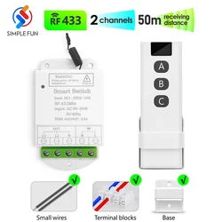 433MHz Wireless Light Switch AC 90V 250V 10A 2 Channel Relay Receiver Remote ON OFF for Lamp Fan Roller blinds Motor Garage Gate