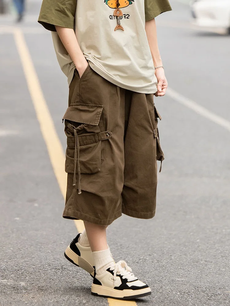 

Американская уличная рабочая одежда с несколькими карманами, мужские и женские свободные широкие брюки, прямые брюки на семь футов