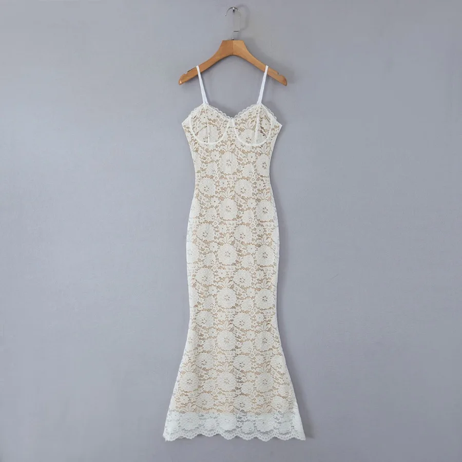 

Spring new French style spicy girl pure desire V-neck waist cinching sexy lace hip hugging skirt dress long skirt