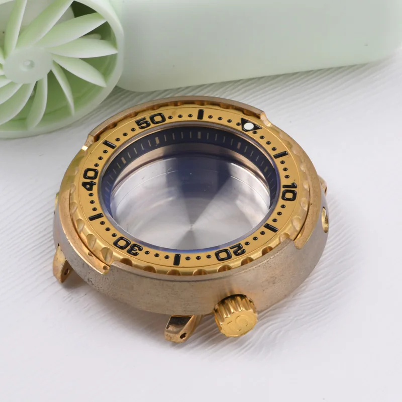 4.2 O'Clock Bronze Watch Case 47mm Luminous Tuna Can Sapphire Glass Diving Watch Case for NH35/NH36 Automatic Movement Watch Cas