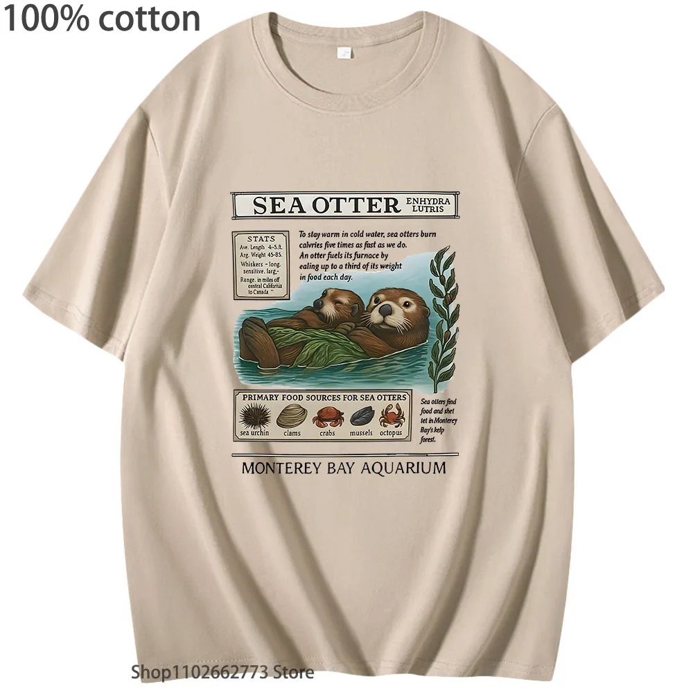 

Sea Otter Monterey Bay Aquarium T-Shirts 100%Cotton Shirt Cartoon Print Tshirt Clothing Unisex Tee Men Short Sleeve Male Y2k Top