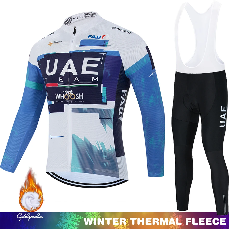 Maglia da ciclismo da uomo UAE Termal Fleece Abbigliamento da uomo Inverno Termico Uomo Tuta da bicicletta Bavaglino Maglione Camicia da triathlon Mountain Bike